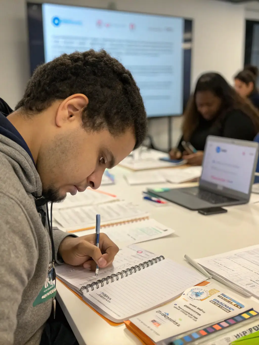 A photograph of a workshop session at a cybersecurity conference, showing attendees actively participating in a hands-on activity.